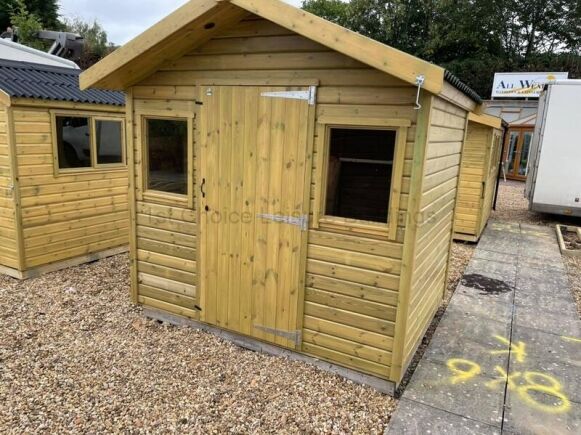 Sapphire 6ft x 8ft Cadnam Tall Height Reverse Apex Shed Workshop with optional Green Onduline roof covering SSCTA2