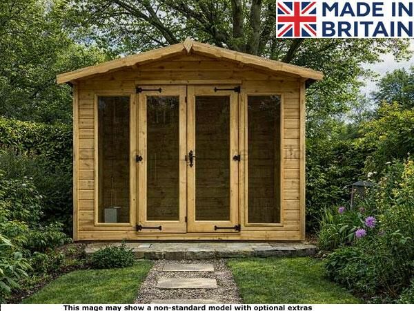 Diamond Keymer Contemporary 1 A wooden garden summerhouse with double doors and windows.