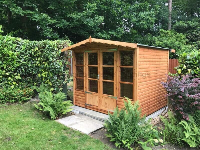 Diamond Ashington 8ft x 8ft Apex Summerhouse Glazing style A in 15mm Loglap cladding DSHAS5