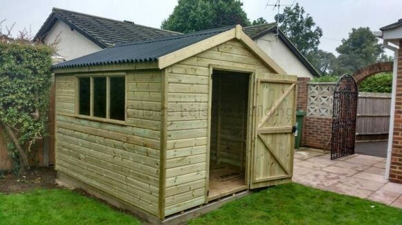 Sapphire Swanwick Apex 1 Sapphire 10ft x 8ft Swanwick Standard Height Apex Shed shown with optional Onduline roof SSSA10