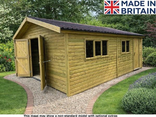 Southampton Apex 1 A wooden garden workshop with double doors and windows
