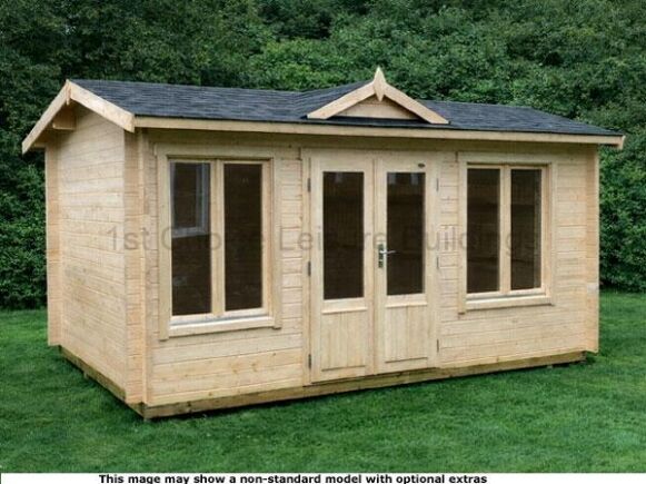 Knaphill Clockhouse Cabin 1 A wooden garden Clockhouse log cabin with double doors and windows. Perfect for storing gardening tools and outdoor equipment.