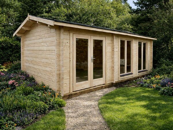 A 70mm thick log cabin with double doors and windows. Perfect for outdoor storage or a home office.