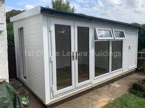 Shows image of composite garden gym shed