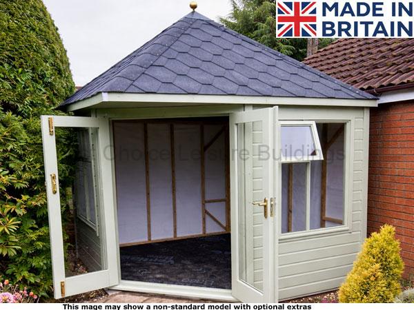 Platinum Hamble Corner 1 A garden room with double doors and a window, empty interior.