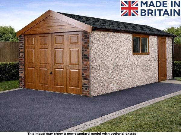 Lidget Deco Deluxe apex concrete garage which includes free assembly. Image shown may include non-standard options A Lidget Deco deluxe concrete garage with up-and-over doors, side door and window