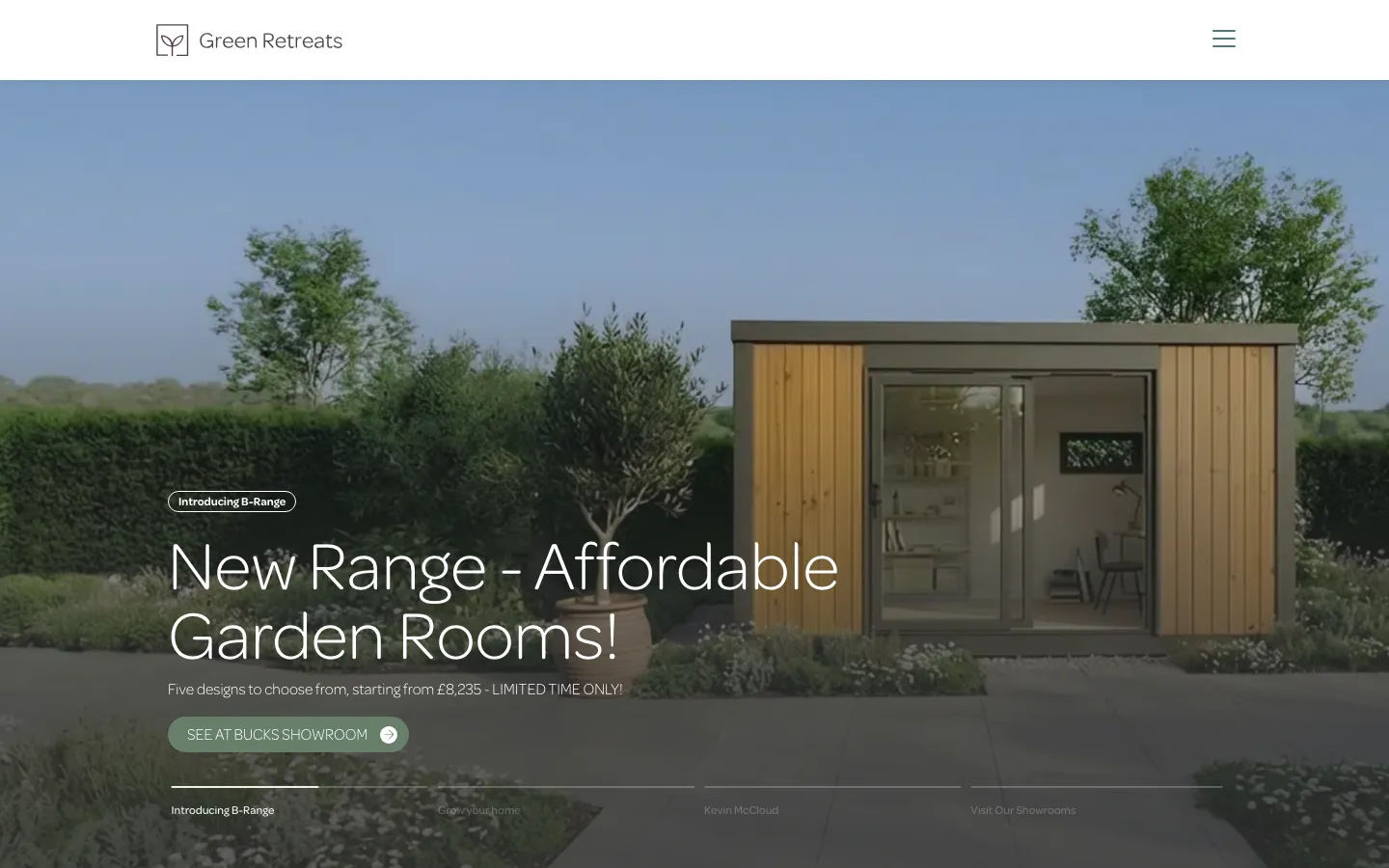 10 Best Garden Room Suppliers in London (Personally Vetted) 13 Green Retreats homepage showing the X1 garden room range and Twickenham showroom