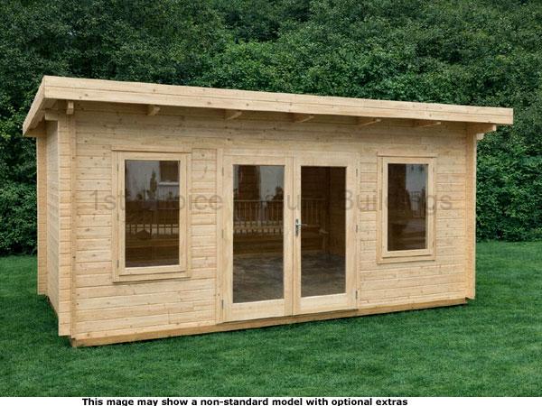 Maidenhead Pent Cabin 1 Wooden garden log cabin with double doors and windows. A perfect addition to any UK garden.