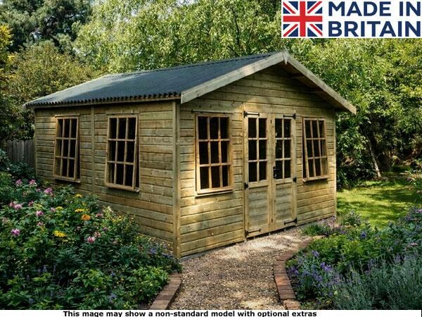 Winchester Transverse 1 A wooden garden shed with double doors and windows. Made in Britain.