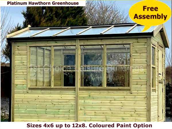 Shows image of Platinum Hawthorn Wooden Greenhouse