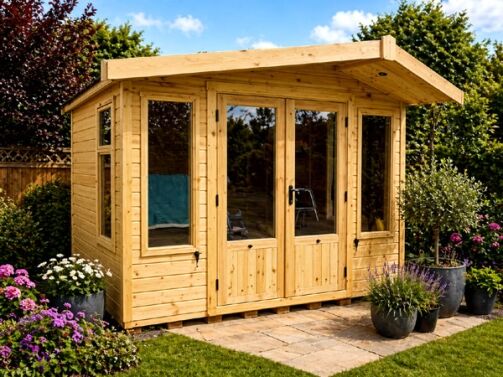 A modern summer building. Perfect in Guildford for a summer room or relaxation space.